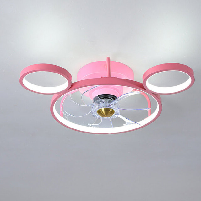 LED Ceiling Fan with Lights Cartoon Bear Shape Pink Ceiling Fans Light with Remote Control