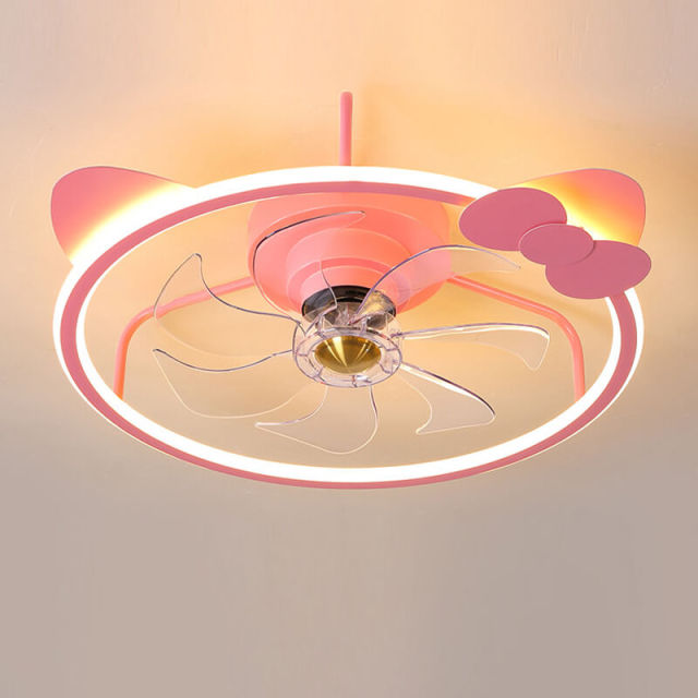 OOVOV Cartoon Ceiling Fan Light Pink Cat Ceiling Fans Light with Remote and APP Control