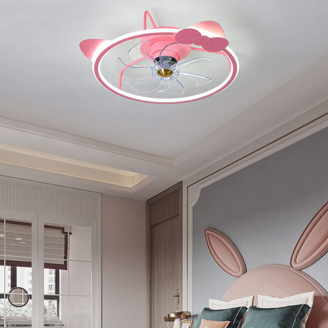 OOVOV Cartoon Ceiling Fan Light Pink Cat Ceiling Fans Light with Remote and APP Control
