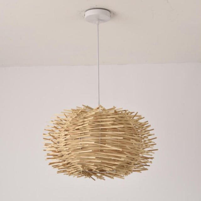 OOVOV Rattan Birdcage Pendant Lamp,Natural Handmade Woven Pendant Light Indoor Lighting Fixture with Adjustable Cord for Dining Room Restaurant Kitchen