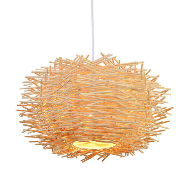 OOVOV Rattan Birdcage Pendant Lamp,Natural Handmade Woven Pendant Light Indoor Lighting Fixture with Adjustable Cord for Dining Room Restaurant Kitchen