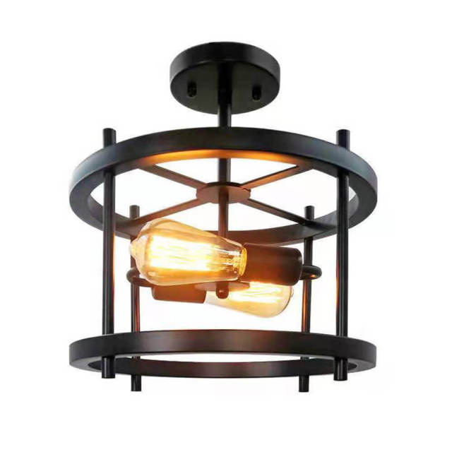 OOVOV Retro Ceiling Pendant Lights,2 Lights Industrial Wood Lamp Body Ceiling Lamp with Black Paint Finish for Kitchen Bedroom Dining Room