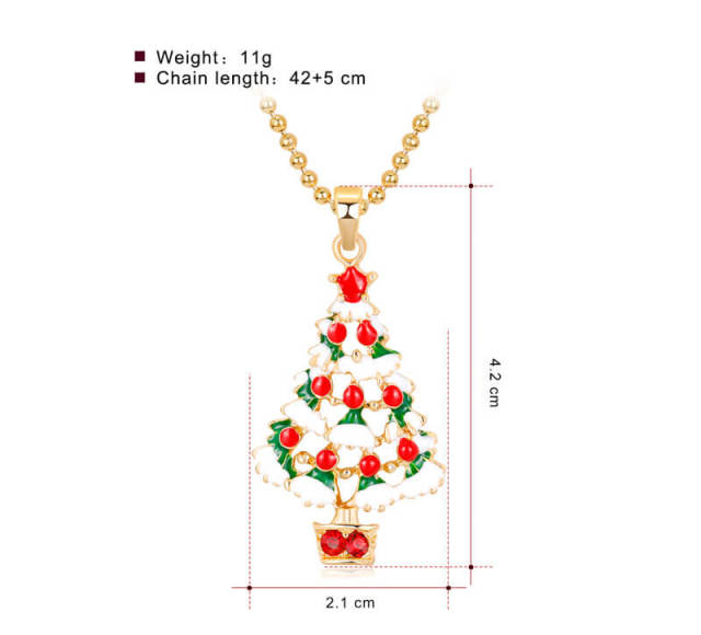 OOVOV Christmas Necklaces for Women Glitzy Rhinestone Xmas Christmas Tree Bell Pendant Necklace Holiday Jewelry Gift