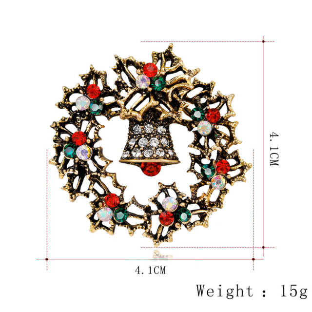 OOVOV Women Christmas Brooches Vintage Sparkling Christmas Wreath Brooch Cute Classic Christmas Accessories for Women
