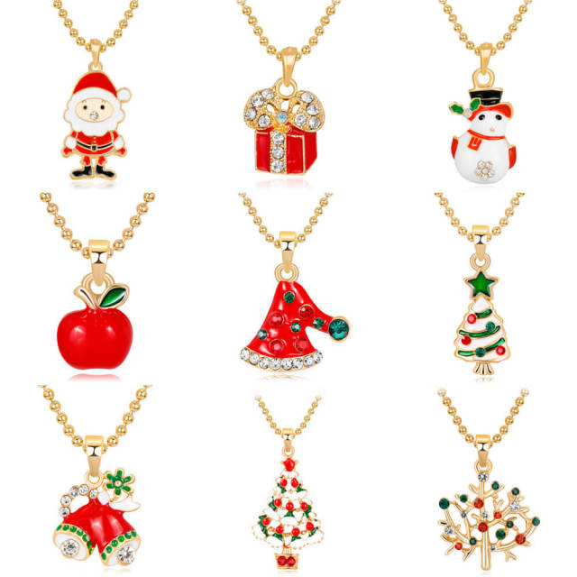 OOVOV Christmas Necklaces for Women Glitzy Rhinestone Xmas Christmas Tree Bell Pendant Necklace Holiday Jewelry Gift
