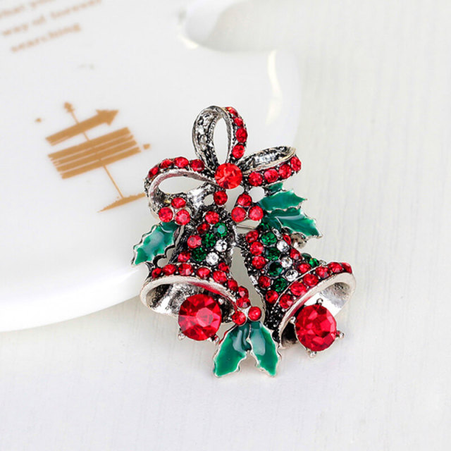 OOVOV Vintage Christmas Bell Brooches For Women Classic Sparkling Inlaid Zircon Christmas Brooch Pin Christmas Jewelry Accessories