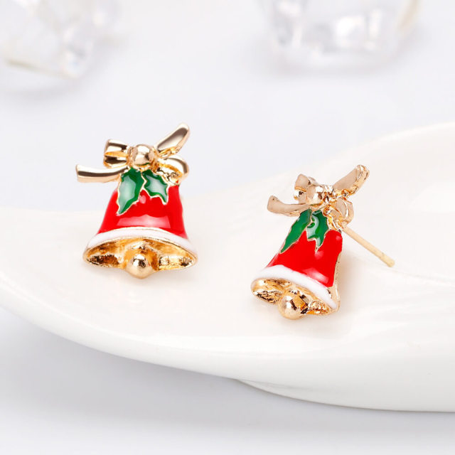 OOVOV Christmas Stud Earrings Inlaid Zircon Bells Holiday Earrings Christmas Earring for Women Girls