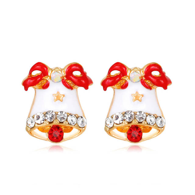 OOVOV Christmas Stud Earrings Inlaid Zircon Bells Holiday Earrings Christmas Earring for Women Girls