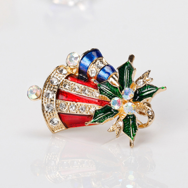 OOVOV Vintage Bell Brooches For Women Christmas Sparkling Inlaid Zircon Bow Christmas Brooch Pin Jewelry