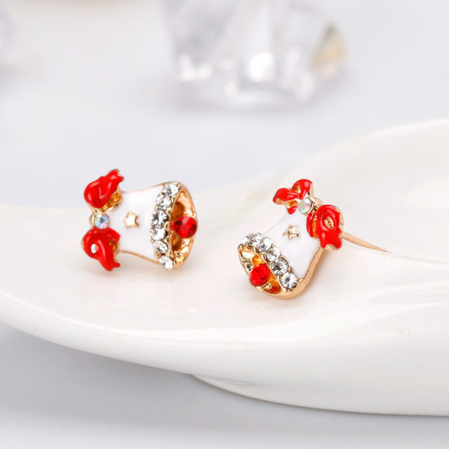 OOVOV Christmas Stud Earrings Inlaid Zircon Bells Holiday Earrings Christmas Earring for Women Girls