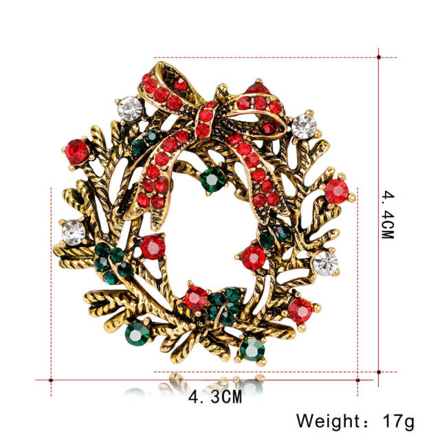 OOVOV Women Christmas Brooches Vintage Sparkling Christmas Wreath Brooch Cute Classic Christmas Accessories for Women