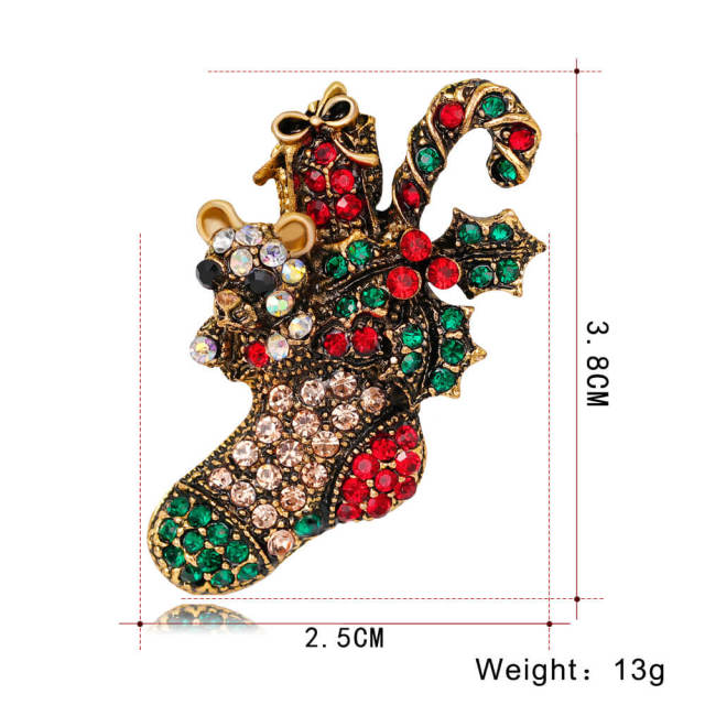 OOVOV Vintage Christmas Brooches Women Sparkling Zircon Christmas Boots Brooch Classic Christmas Jewelry Accessories