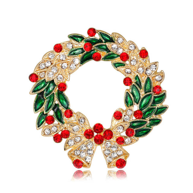 OOVOV Green Red Zircon Wreath Brooch Christmas Brooches for Women Sparkling Christmas Wreath Pin Cute Christmas Accessories for Women