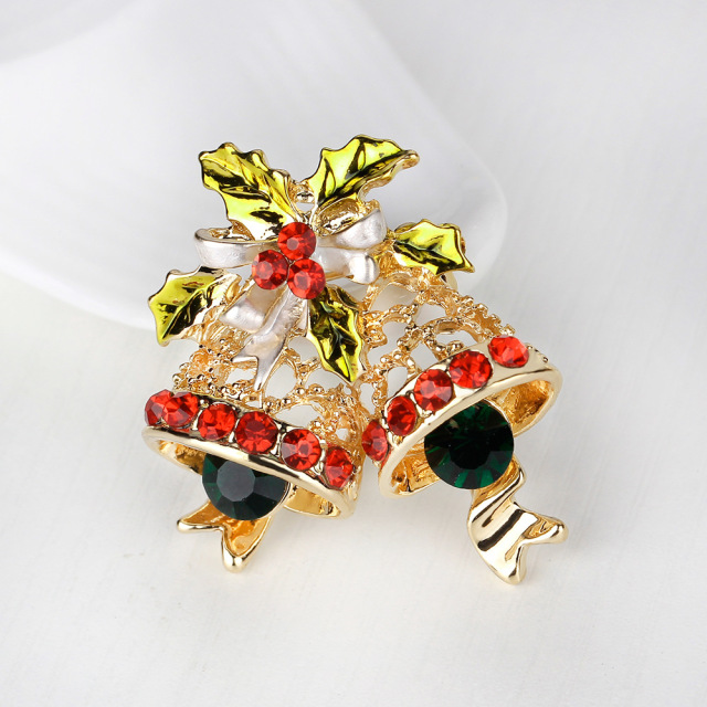 OOVOV Vintage Bell Brooches For Women Christmas Sparkling Inlaid Zircon Bow Christmas Brooch Pin Jewelry