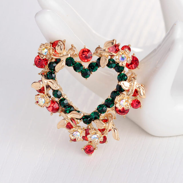 OOVOV Green Red Zircon Wreath Brooch Christmas Brooches for Women Sparkling Christmas Wreath Pin Cute Christmas Accessories for Women