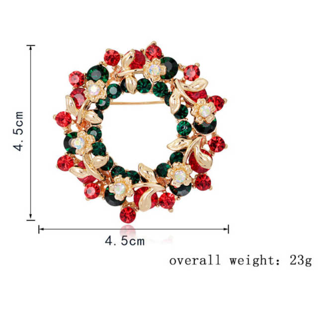OOVOV Green Red Zircon Wreath Brooch Christmas Brooches for Women Sparkling Christmas Wreath Pin Cute Christmas Accessories for Women