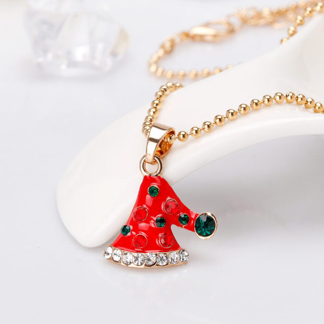 OOVOV Christmas Necklaces for Women Glitzy Rhinestone Xmas Christmas Tree Bell Pendant Necklace Holiday Jewelry Gift