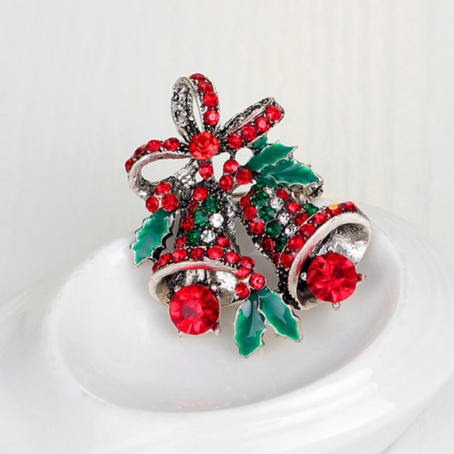 OOVOV Vintage Christmas Bell Brooches For Women Classic Sparkling Inlaid Zircon Christmas Brooch Pin Christmas Jewelry Accessories