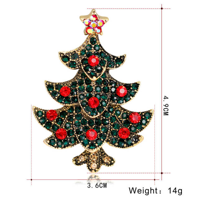 OOVOV Vintage Christmas Tree Brooches For Women Inlaid Zircon Christmas Brooch Pin Jewelry Christmas Decorations