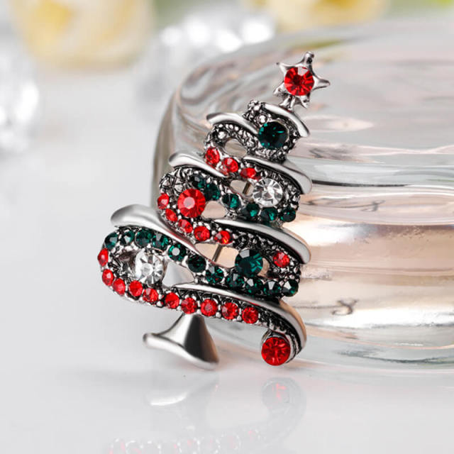 OOVOV Christmas Brooches Vintage Inlaid Zircon Christmas Tree Brooch Pin Jewelry Christmas Decorations For Women