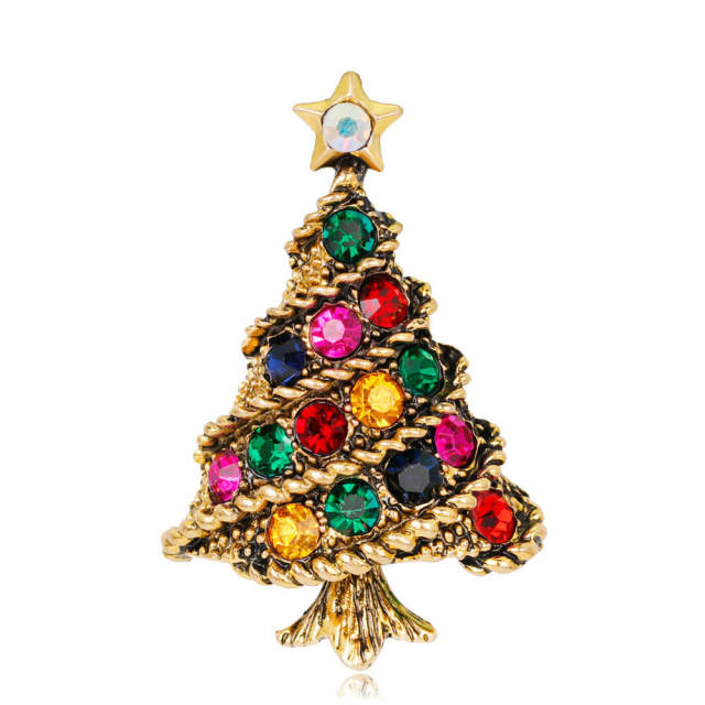 OOVOV Vintage Christmas Tree Brooches For Women Inlaid Zircon Christmas Brooch Pin Jewelry Christmas Decorations