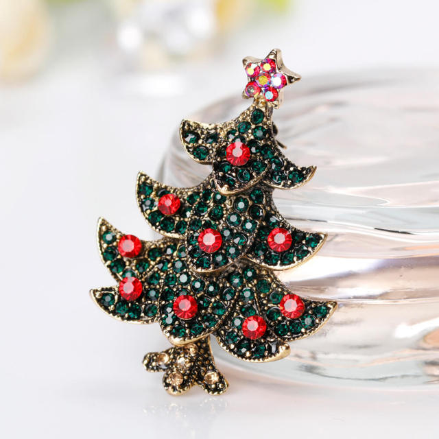 OOVOV Vintage Christmas Tree Brooches For Women Inlaid Zircon Christmas Brooch Pin Jewelry Christmas Decorations