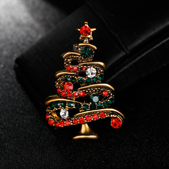 OOVOV Christmas Brooches Vintage Inlaid Zircon Christmas Tree Brooch Pin Jewelry Christmas Decorations For Women