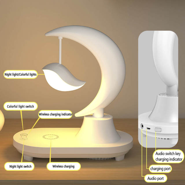 OOVOV Night Light with Bluetooth Speaker LED Touch Control Table Lamp with Wireless Charging Color Dimmable Room Decor Sleep Night Lamp