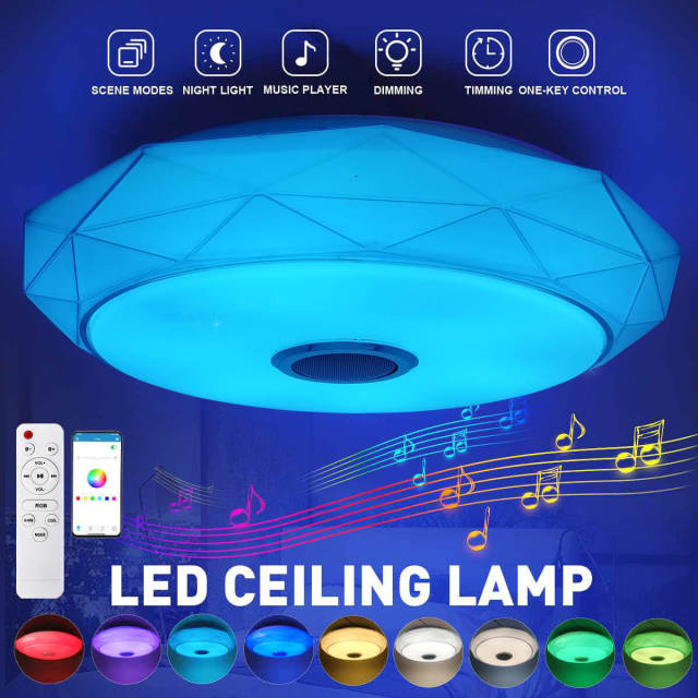 OOVOV 15.7 Inch Bluetooth Music Ceiling Lights 24W LED Ceiling Light with Dimmable RGB Phone APP + Remote Control