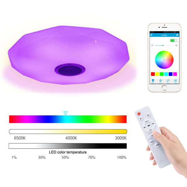 OOVOV Bluetooth Ceiling Light Fixture 15 Inch Music Ceiling Lamp with Bluetooth Speaker 24W RGB LED for Kitchen Laundry Hallway Remote Control + Phone APP
