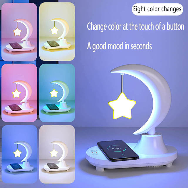 LED Night Light Bluetooth Speaker Color Changing Atmosphere Night Lights with Phone Wireless Charger USB Smart Wireless Charging Table Lamp