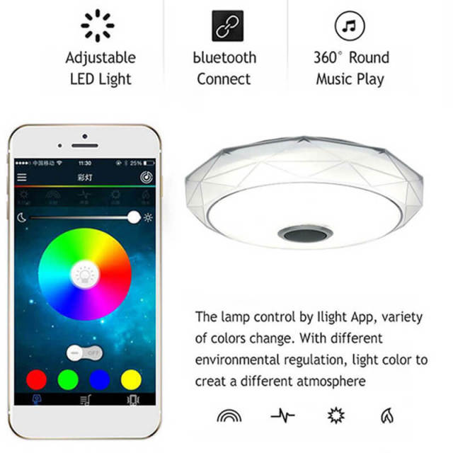OOVOV 15.7 Inch Bluetooth Music Ceiling Lights 24W LED Ceiling Light with Dimmable RGB Phone APP + Remote Control