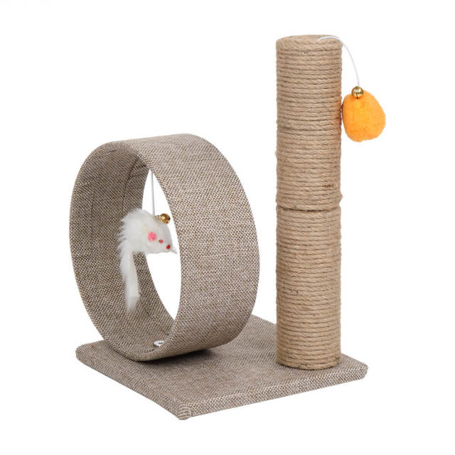 OOVOV 13 Inch Cat Tree Tower with Linen Circular Ring Scratching Post and Playful Toys