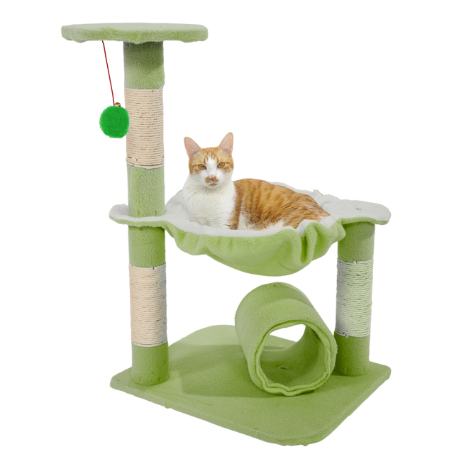 28&quot; Cat Tower Sisal Cat Climb Holder Cat Tree with Hammock Bed and Tunnel