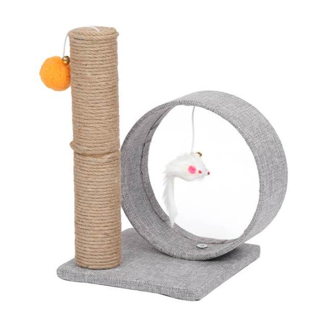 OOVOV 13 Inch Cat Tree Tower with Linen Circular Ring Scratching Post and Playful Toys