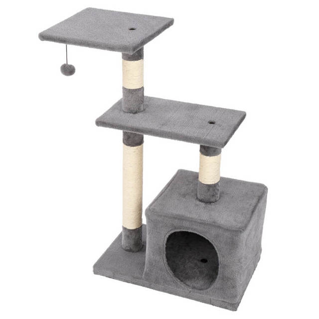 OOVOV 32&quot; Cat Tree Stand House with Scratching Posts Gray Three-layer Soft Flannel Cat Climbing Frame