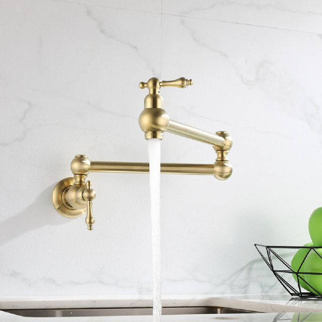 OOVOV Folding Faucet Pot Filler Faucet Wall Mount Rotatable Faucet Brass Kitchen Faucet 2 Handle Stretchable Double Joint Swing Arm Folding Faucet