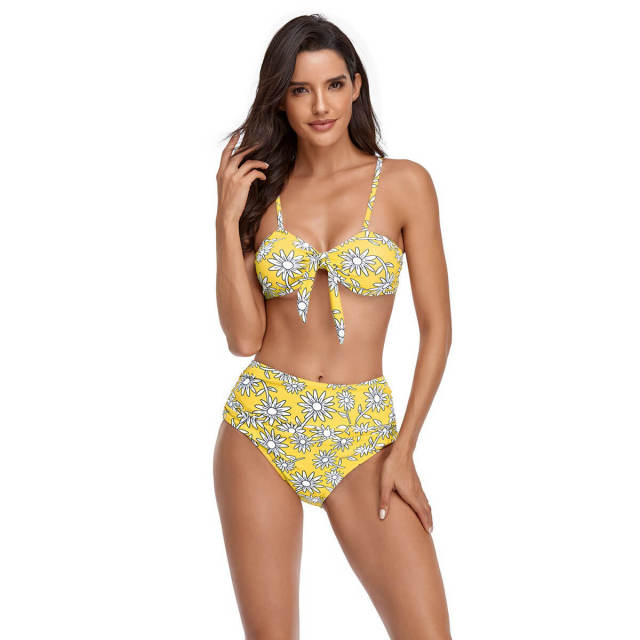 OOVOV Women Printing Two Piece Bikini Sets,High Waist Ruched Tummy Control Swimsuit Bathing Suits
