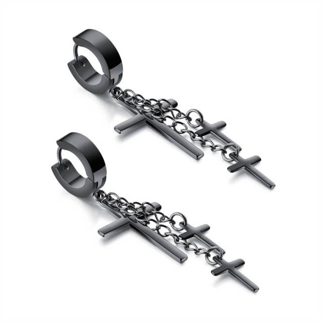 Mens Earrings Titanium Steel Cross Earrings Hip Hop Chain Earrings One Pair