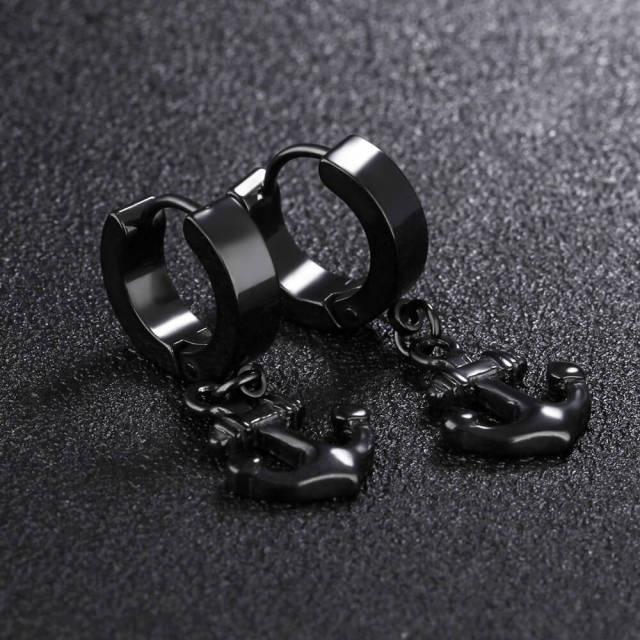 OOVOV Anchor Earrings,Stainless Steel Dangle Huggie Hinged Hoop Earrings Drop Piercing Earrings for Men Women One Pair