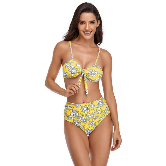 OOVOV Women Printing Two Piece Bikini Sets,High Waist Ruched Tummy Control Swimsuit Bathing Suits