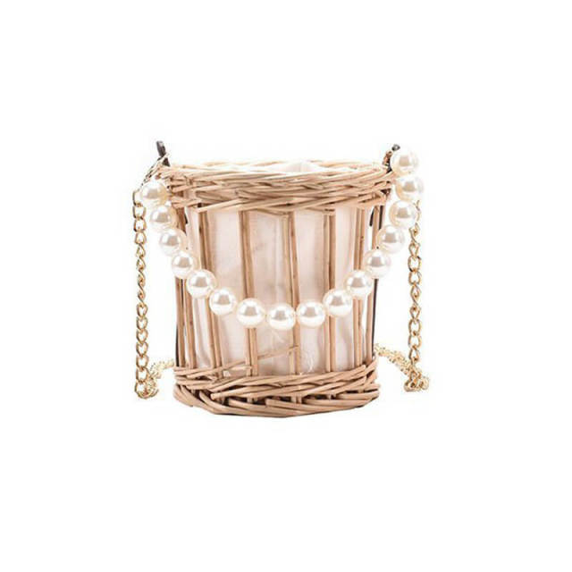 OOVOV Summer Beach Rattan Bag for Women Basket Circle Crossbody Handwoven Purse Clutch Vacation Pearl Totes Bag