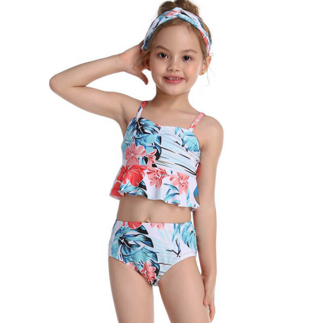 OOVOV Children Swimsuits,Girls Ruffle Sling Tankini Top With Printing Shorts Two Piece Summer Swimwear Bathing Suit