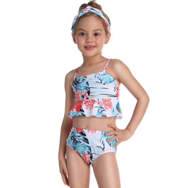 OOVOV Children Swimsuits,Girls Ruffle Sling Tankini Top With Printing Shorts Two Piece Summer Swimwear Bathing Suit