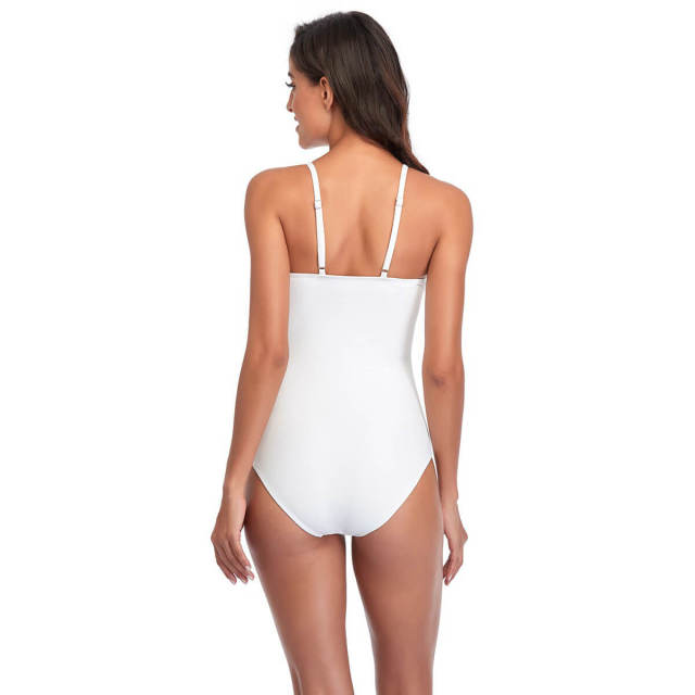 OOVOV Women's Solid Color V Neck Tie Up One Piece Swimsuit S-XXL