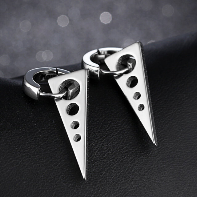 OOVOV Tribal Triangle Drop Huggie Hinged Earrings for Men Women, Stainless Steel, 2pcs