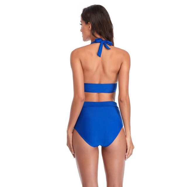 OOVOV Two Piece Swimsuit For Women,High Waist Swimsuits Adjustable Halter Bikini Sets Solid Color Swimwear
