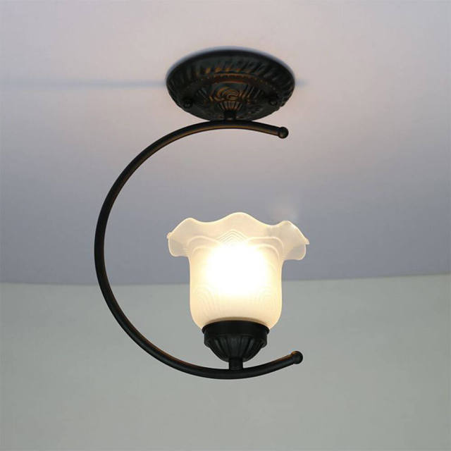 OOVOV Hallway Ceiling Lights Classic Black Iron Ceiling Light With Glass Lamp Shade