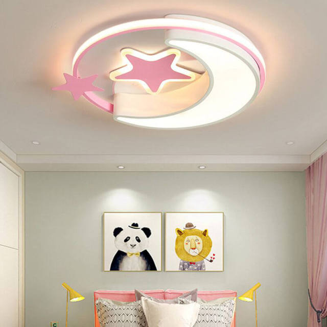 OOVOV Star Moon Ceiling Lamp Cartoon Ceiling Lights Fixture with LED Light Sources for Kids Room Baby Room Bedroom