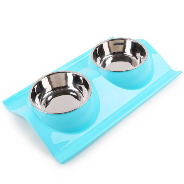 OOVOV Double Dog Cat Bowls Premium Stainless Steel Pet Bowls with No-Spill Resin Station,Food Water Feeder for Cats and Small Dogs